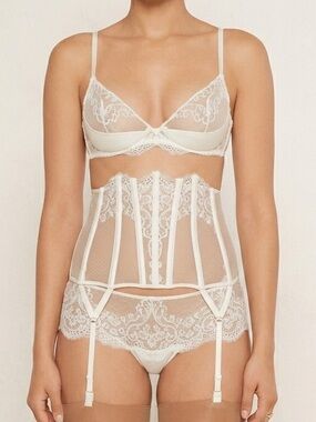 La Perla White Graphique Lace Garter Corset